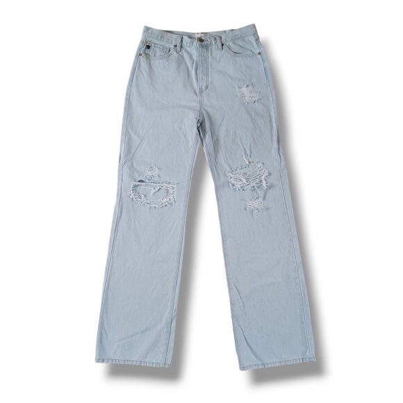 KanCan Jeans Light Wash Wide Leg Rigid Denim Highrise Button Fly Size 11 32x34 - Picture 1 of 12